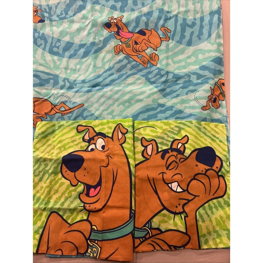 Vintage 2000 Dan River Scooby Doo Flat Sheet 2 Pillow Cases Hanna Barbera